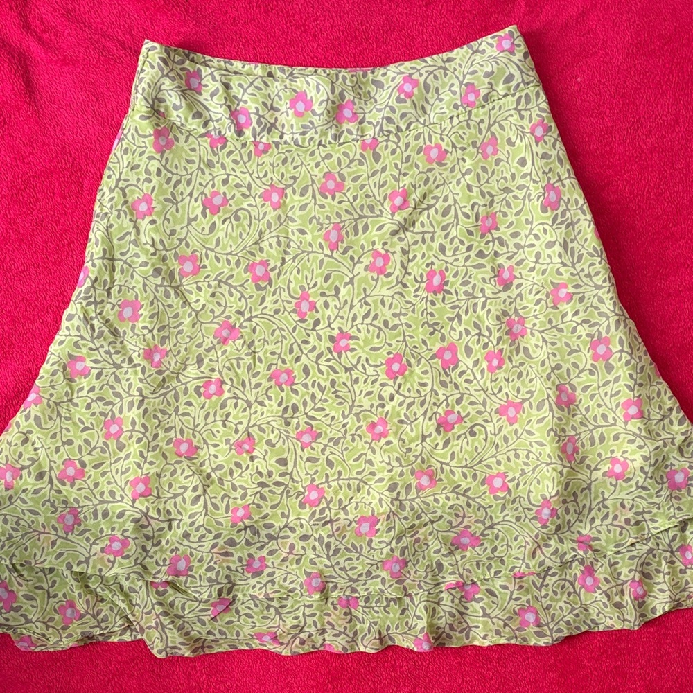 Sigrid Olsen Green and Pink Floral A-Line Skirt
